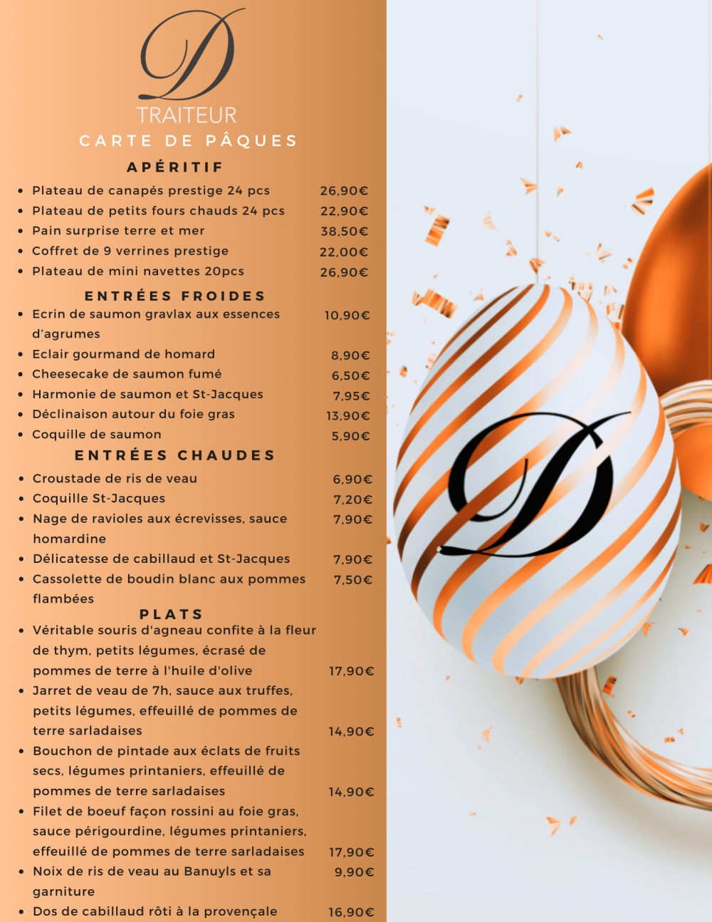 Notre carte et menu de Pâques 2025!